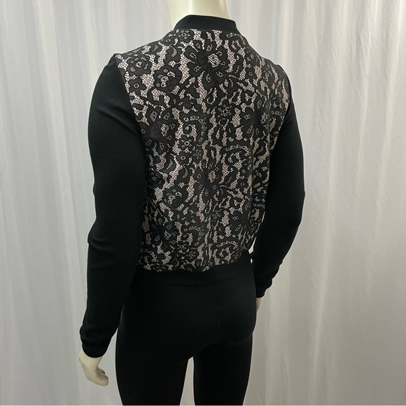 H&M Black Lace Bomber Jacket With Nude Base, Size Small - Picture 3 of 8